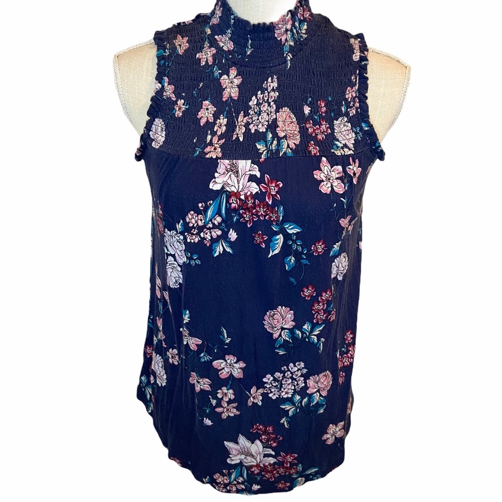 Xhilaration Turtleneck Blue Floral Top Size Small